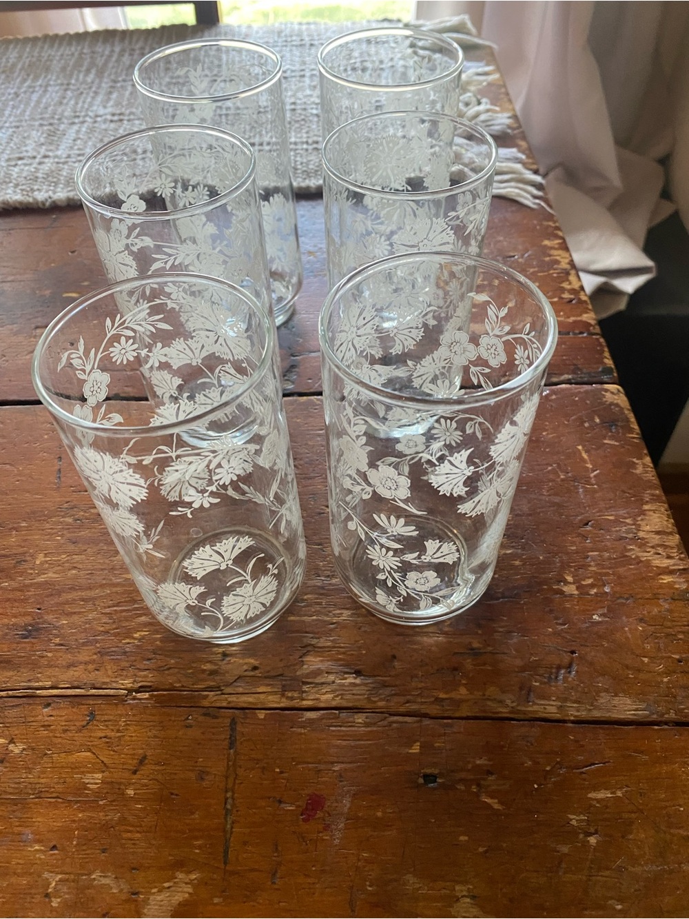 Libbey Clear Glass Tumblers with White Floral Etching - Set of 6